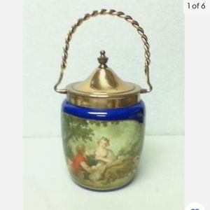 Beautiful, RS Prussia, Cracker or Biscuit Jar with Copper Lid and Handle